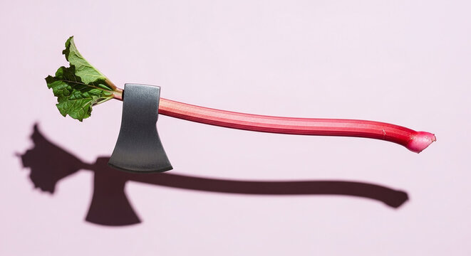 Conceptual Rhubarb Axe Surreal Food Tool Hybrid Pink Background
