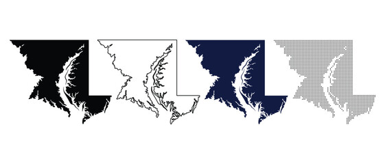 Maryland Map Collection Silhouette Outline Dotted Vector Graphics