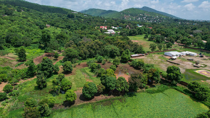 Bird's Eye Perspective of Rural African Settlement in Vibrant Rainy Season