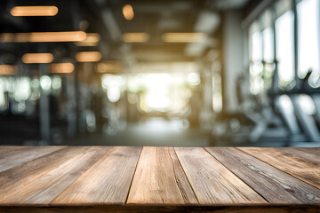 Table top with gym background for product.