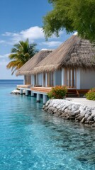 Fototapeta premium Luxurious overwater bungalows on a tropical Maldives island
