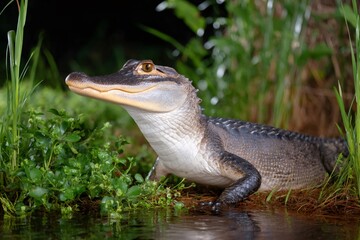 Obraz premium Young alligator emerging from water in natural habitat
