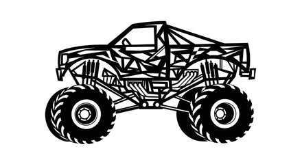 Monster Truck Graphic - Black and White Vector Illustration © hakim