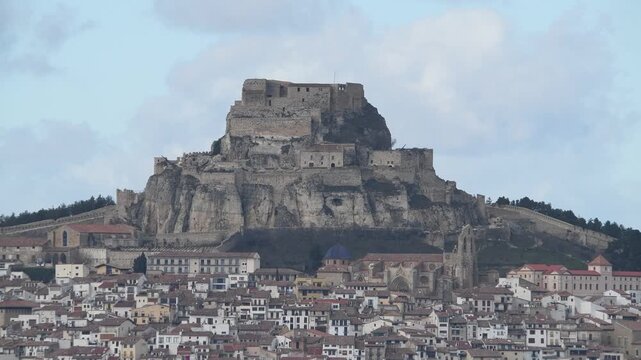 Medieval Morella on Hilltop with Castle Overlooking Valley