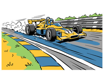 Fototapeta premium Sport car print design for t shirt, poster, sticker. Speed racing graphic print. Vintage F1 car artwork. Battle of the year challenge. Extreme race il