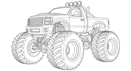 Monster Truck Outline Drawing, Off-Road Vehicle, Heavy Duty Vehicle © happy