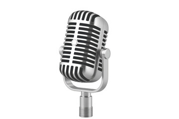 Fototapeta premium Vintage silver microphone on a stand isolated on a transparent background