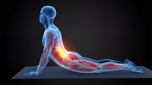 Exercising woman doing yoga on a mat highlighting spinal anatomy