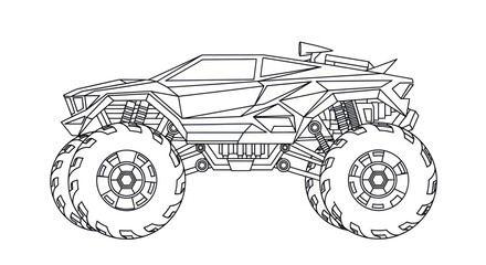 Monster Truck Line Art Illustration - Off-Road Vehicle Drawing © heru
