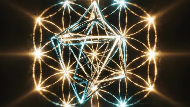 Sacred geometry flower of life and merkaba star animation