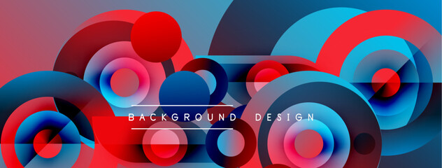 Obraz premium Abstract circles overlap, creating vibrant color gradients. Red, blue, purple hues dominate design. Text reads background design.