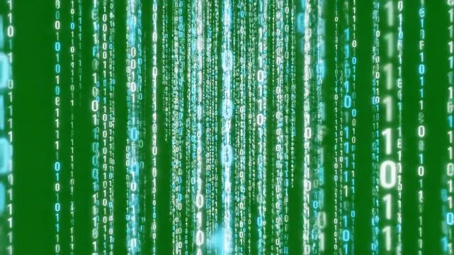 Digital Rain Binary Code Falling Down Green Screen Technology
