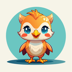 A super cute anthropomorphic hen cub in the center of the picture