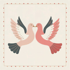 Obraz premium Elegant illustration of two stylized lovebirds facing each other on soft background