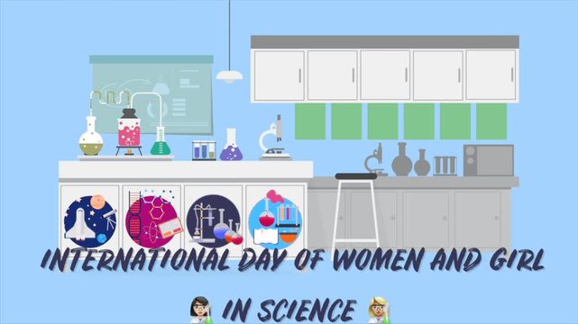 International day of women and girls in science animation lab background