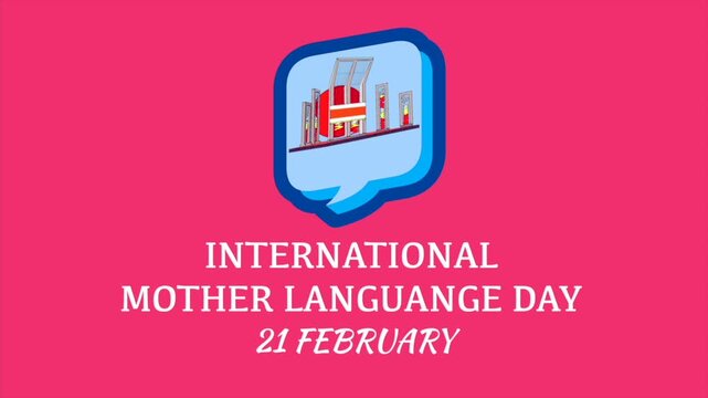 International mother language day greeting with shaheed minar monument icon on pink background