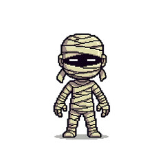 愛らしいミイラキャラクターのピクセルアートデザイン