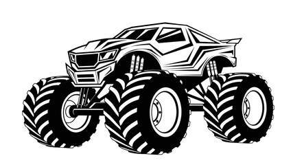 Monster Truck illustration, black and white, off-road vehicle, extreme sports © jono
