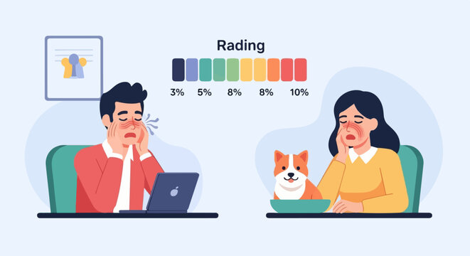 Cartoon of two people suffering from allergies and a corgi