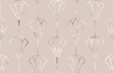 Decorative egyptian seamless pattern with pale gold fan ornament.