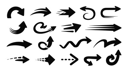 Dynamic Black Arrows With Speed Lines And Curves direction
