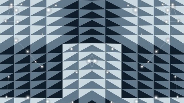 Geometric pattern of blue and white triangles forming a square shape.