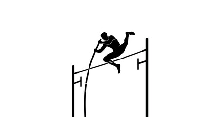 Pole Vault Athlete Silhouette Jumping Over Bar, Minimalist Sports Icon