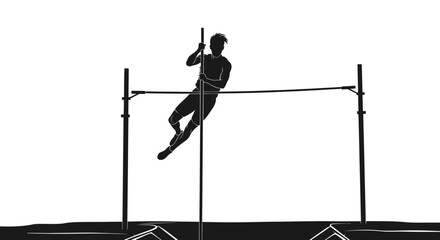 Silhouette of athlete pole vaulting over a bar, athletic jump competition