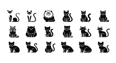 Fototapeta premium Stylized World Cat Silhouettes Flat Illustration