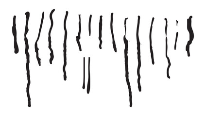 Black drip and drop vector elements arranged line on a white background 