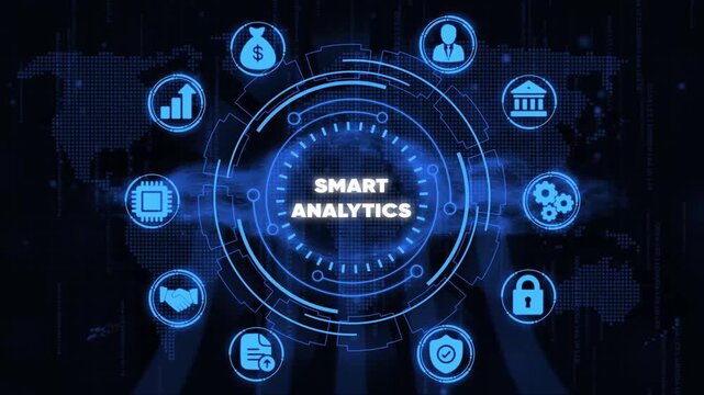 Smart Analytics Concept with and Graphs on Dark Background Representing Business Intelligence and Data Analysis