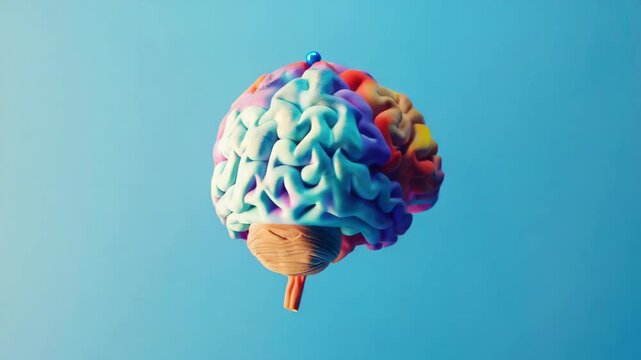 An artistic representation of a brain burst with colors and light against a blue sky background.