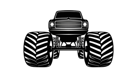 Monster Truck Front View Black and White Silhouette Vector Illustration © Roni