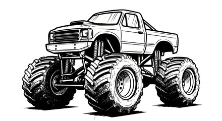 Monster Truck Illustration - Powerful Off-Road Vehicle with Giant Tires © Roni