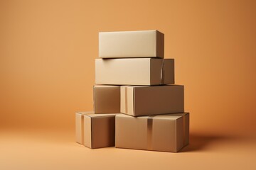 Obraz premium Cardboard boxes stacked and taped, representing delivery, logistics, and moving concepts