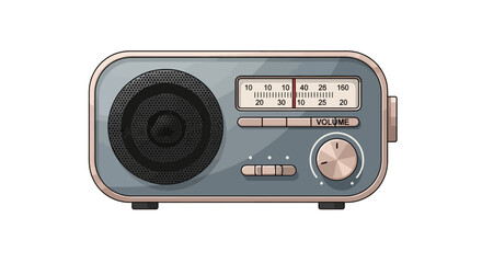 Fototapeta premium Illustration of a vintage radio with a grey and brown design on a white background, celebrating World Radio Day with a vector icon for broadcast and communication.