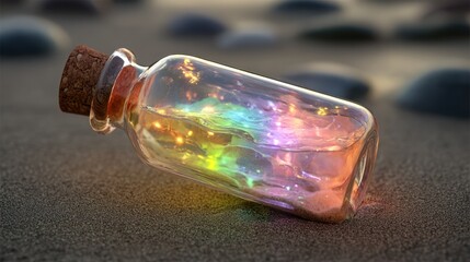 3D floating message scroll in glass bottle romantic and whimsical for storytelling use