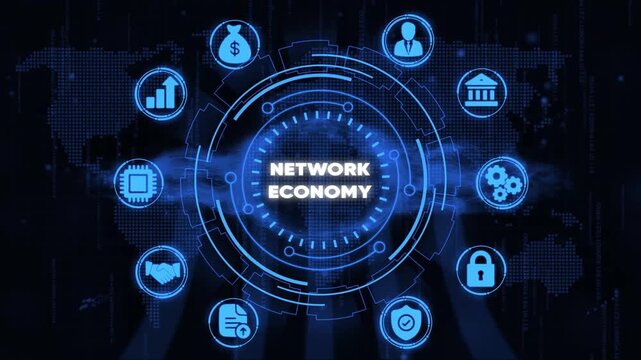 Network Economy Concept with and Representing Business Finance and Technology digital