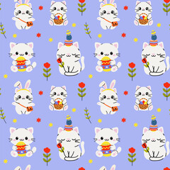 Adorable Easter Kitty Pattern with Baskets and Bunny Ears