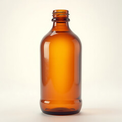 Amber Glass Bottle Standing Upright on Light Background