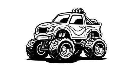 Cartoon Monster Truck Outline, Off-road Vehicle with Big Wheels © udin