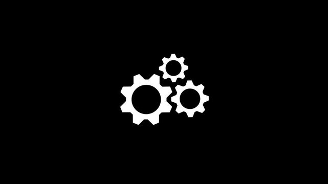 Rotating gears looped icon animated video,on a black background,with 4k video animation.