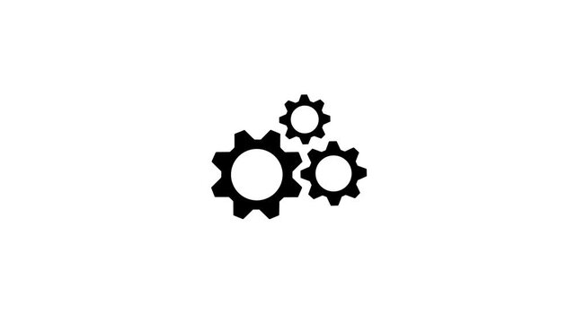 Rotating gears looped icon animated video,on a white background,with 4k video animation.