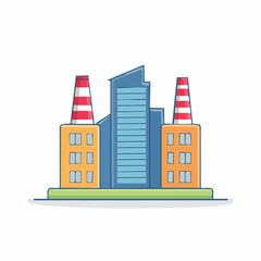 Naklejka premium Modern Cityscape Illustration with Factories and Skyscraper Line Art Style Design