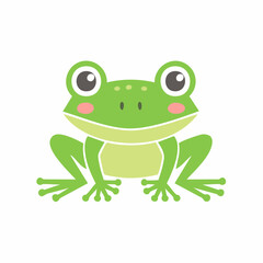 Obraz premium Cute green cartoon frog illustration with big eyes sitting facing the viewer