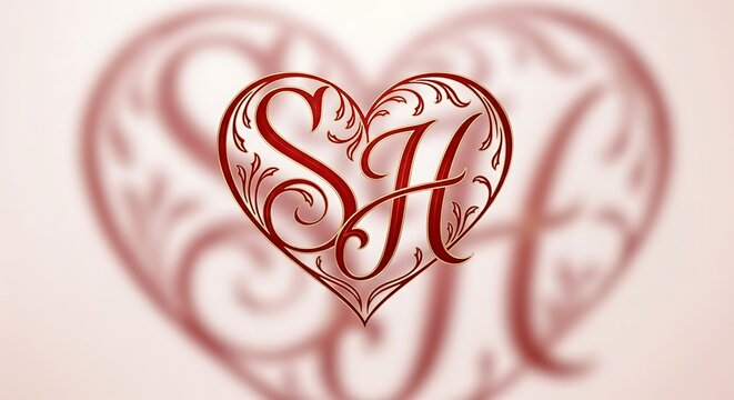 Red heart monogram with initials