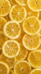 overhead view of a dense pattern of fresh, juicy lemon slices