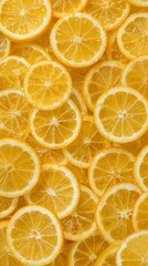 overhead view of a dense pattern of fresh, juicy lemon slices