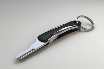 Obraz premium Studio shot of a sleek, modern folding key with a key ring, showcasing its design and functionality