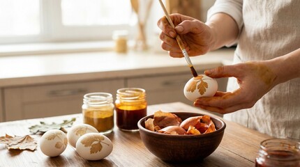 Decorating Eggs with Natural Dyes in a Cozy Kitchen Environment